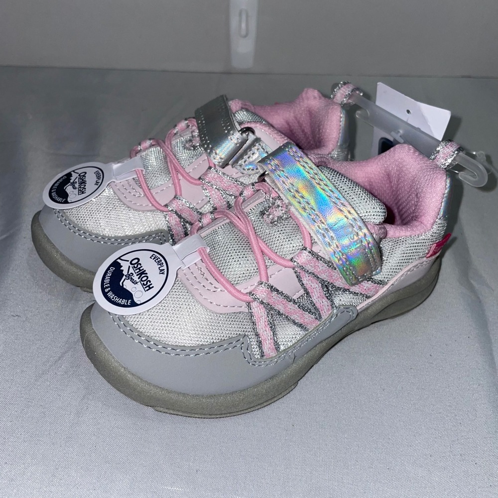OshKosh Bgosh EverPlay Toddler Girls Grey Pink Holographic Sneakers Size 7M